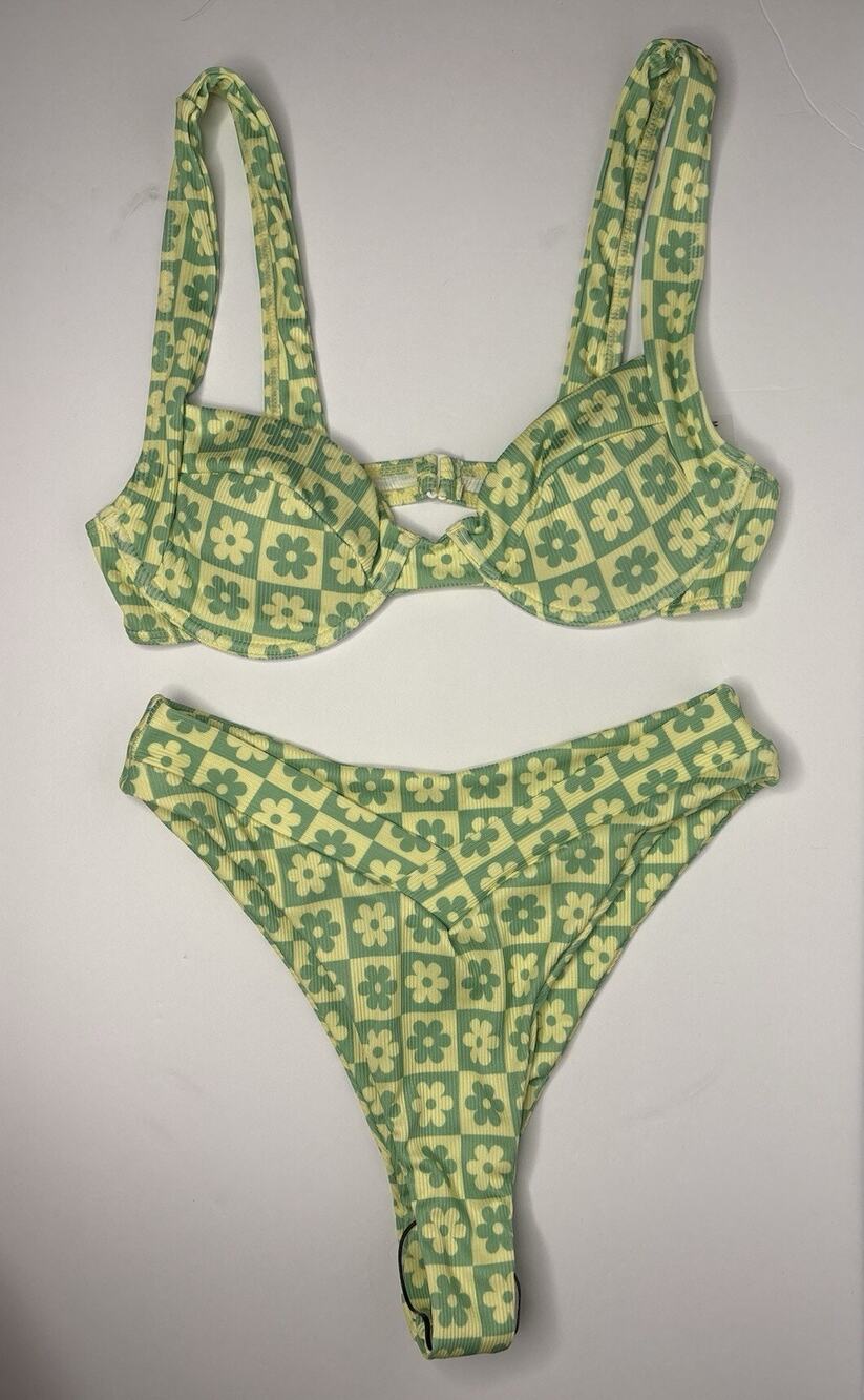 NWOT Aurelle Swim Lola Underwire Bikini Set Lime Green Sz M
